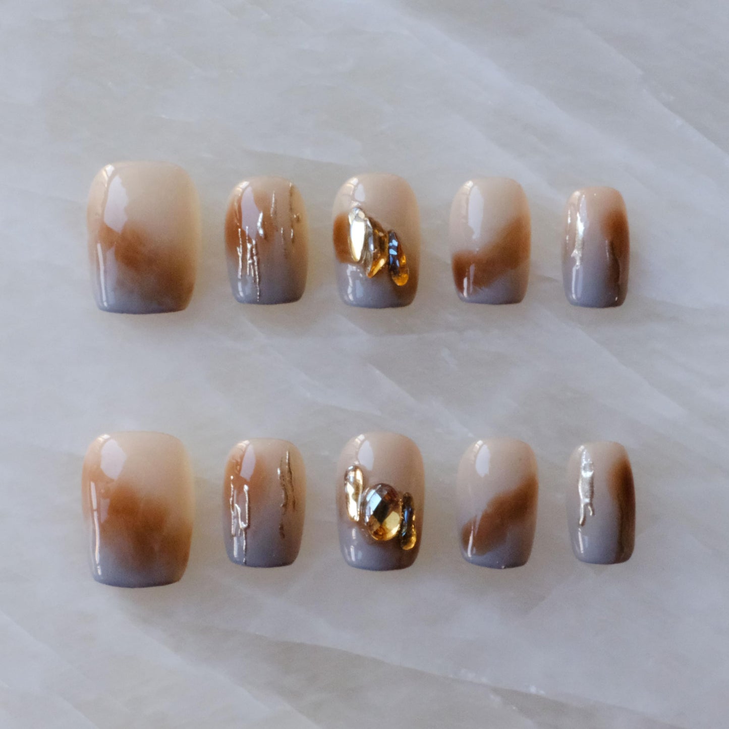 [GLORS] Purely Handmade Press On Nails | Mist Forest - Gradient High-end Elegant Wearable Fake False Nails | Salon Quality in Short Square 10 pieces(XS, SS)