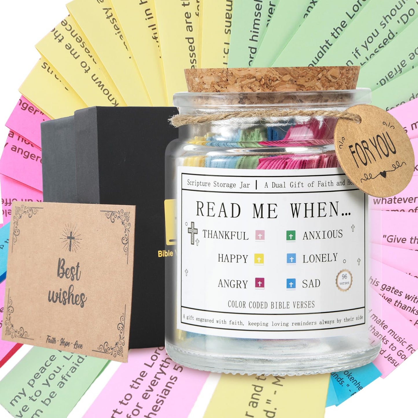 Bible Jar with Lid, Read Me When Bible Verses Jar for Emotions, Inspirational Scripture Storage for Bible Study & Prayer, Christian Gifts for Women and Men, Birthday Gift for Mom Father