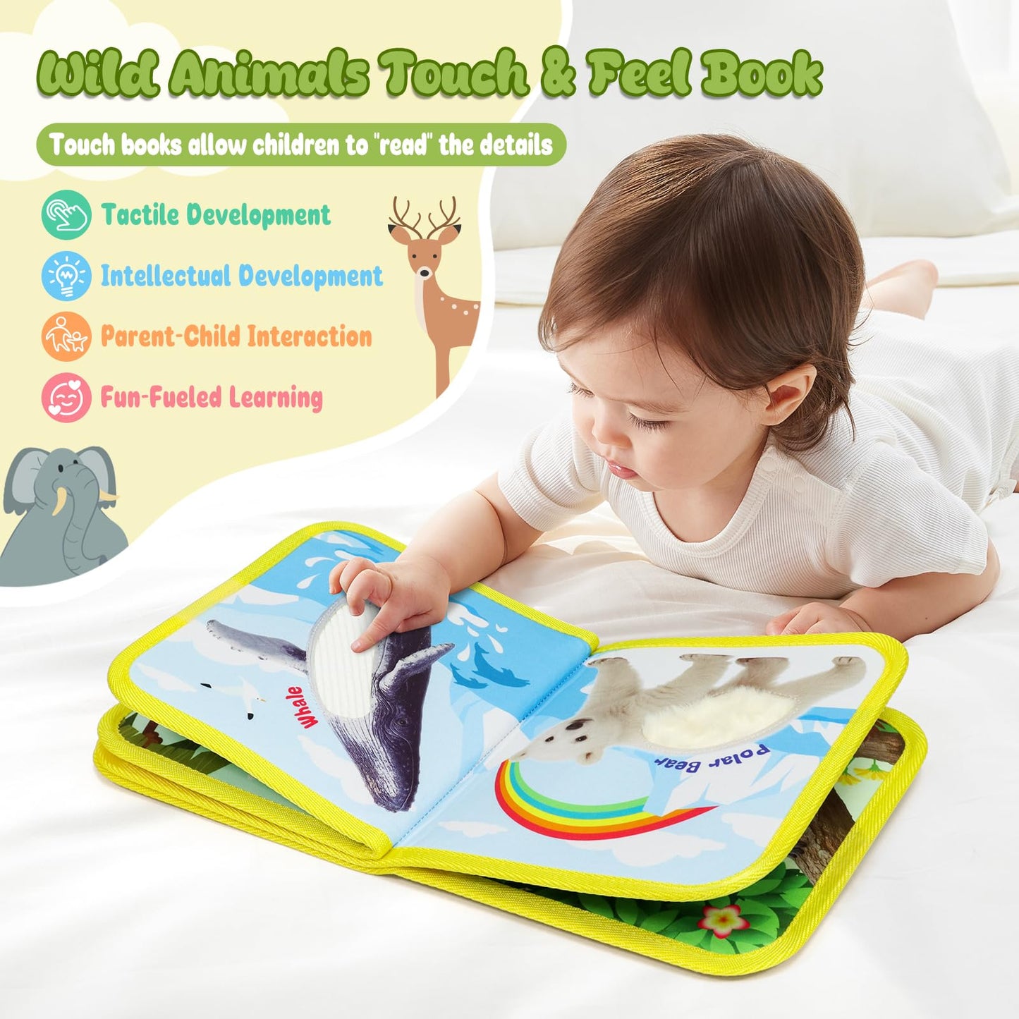 Dr.Rapeti Touch and Feel Book, Tactile Book, Sensory Cloth Toy, Interactive Fabric Touch Toy, Textures & Interactive for Infant Development