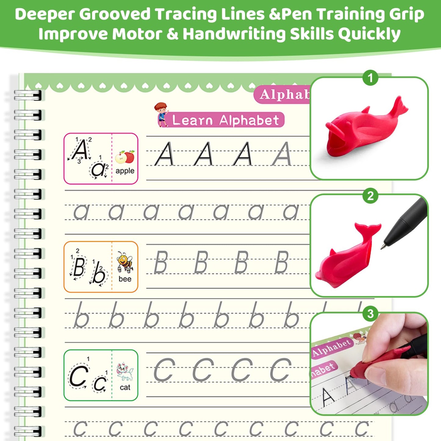 EFCRBS Magic Grooved Writing Practice Books for Kids 3-8, Reusable Grooved Handwriting Books-Letters Numbers Math Painting-Preschool Learning Activities-Birthday Gifts for 3 4 5 6 7 8 Years Old