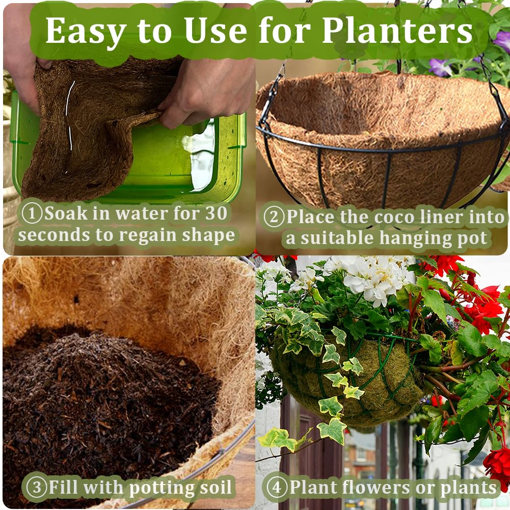 Rimonasure 2 Pack Round Coco Liners for Hanging Basket Replacement Coconut Fiber Liner for Garden Decoration Flower Pot (16 inch)
