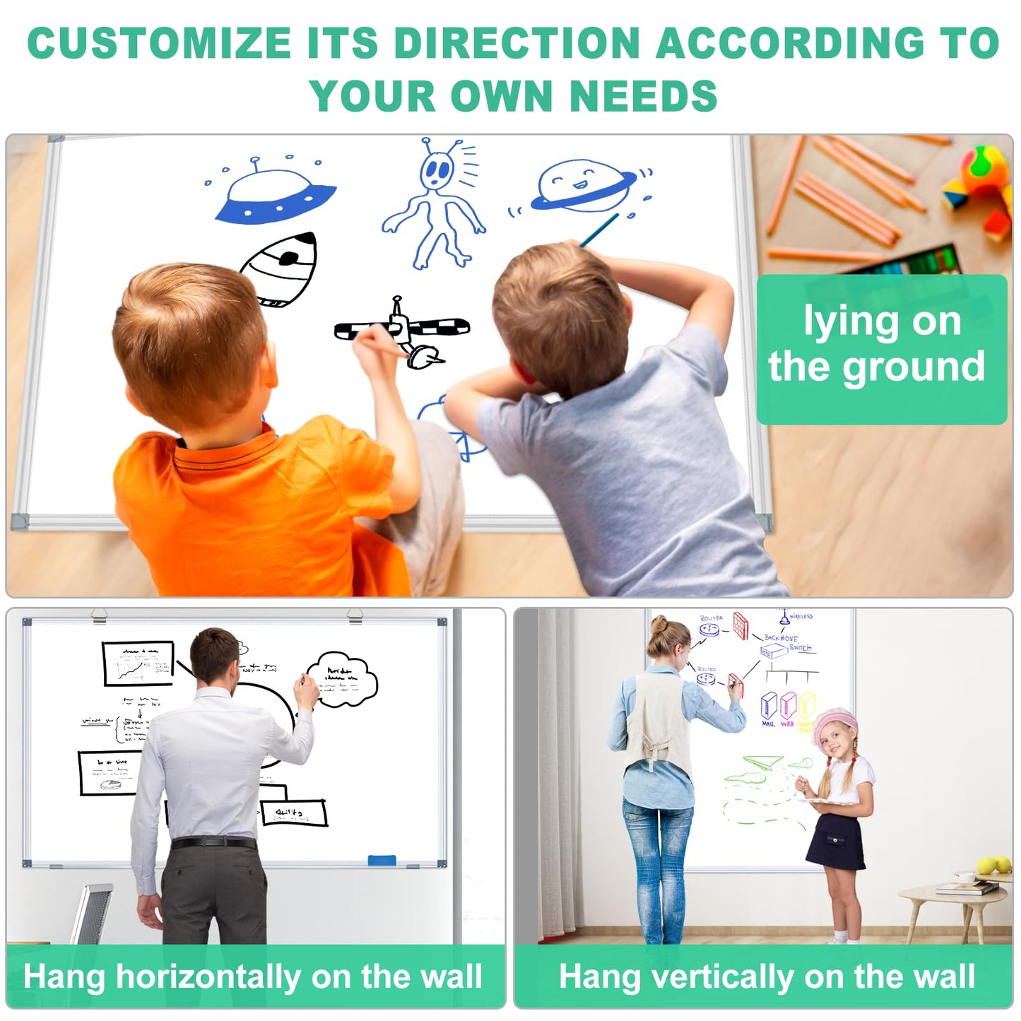 H-Qprobd White Board Dry Erase Boards for Wall 5' x 3' Magnetic Whiteboard - 60"x36" Aluminum Presentation Large Whiteboard with Long Pen Tray, 6 Markers, 2 Erasers &12 Magnets