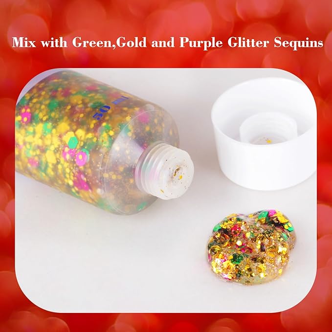 MEICOLY Mardi Gras Face Glitter,Mardi Gras Outfit for Women Kids,Mardi Gras Accessories for Carnival,Gold Green Purple Mixed Chunky Glitter,Rave Festival St Patricks Day Glitter for Face/Body/Hair