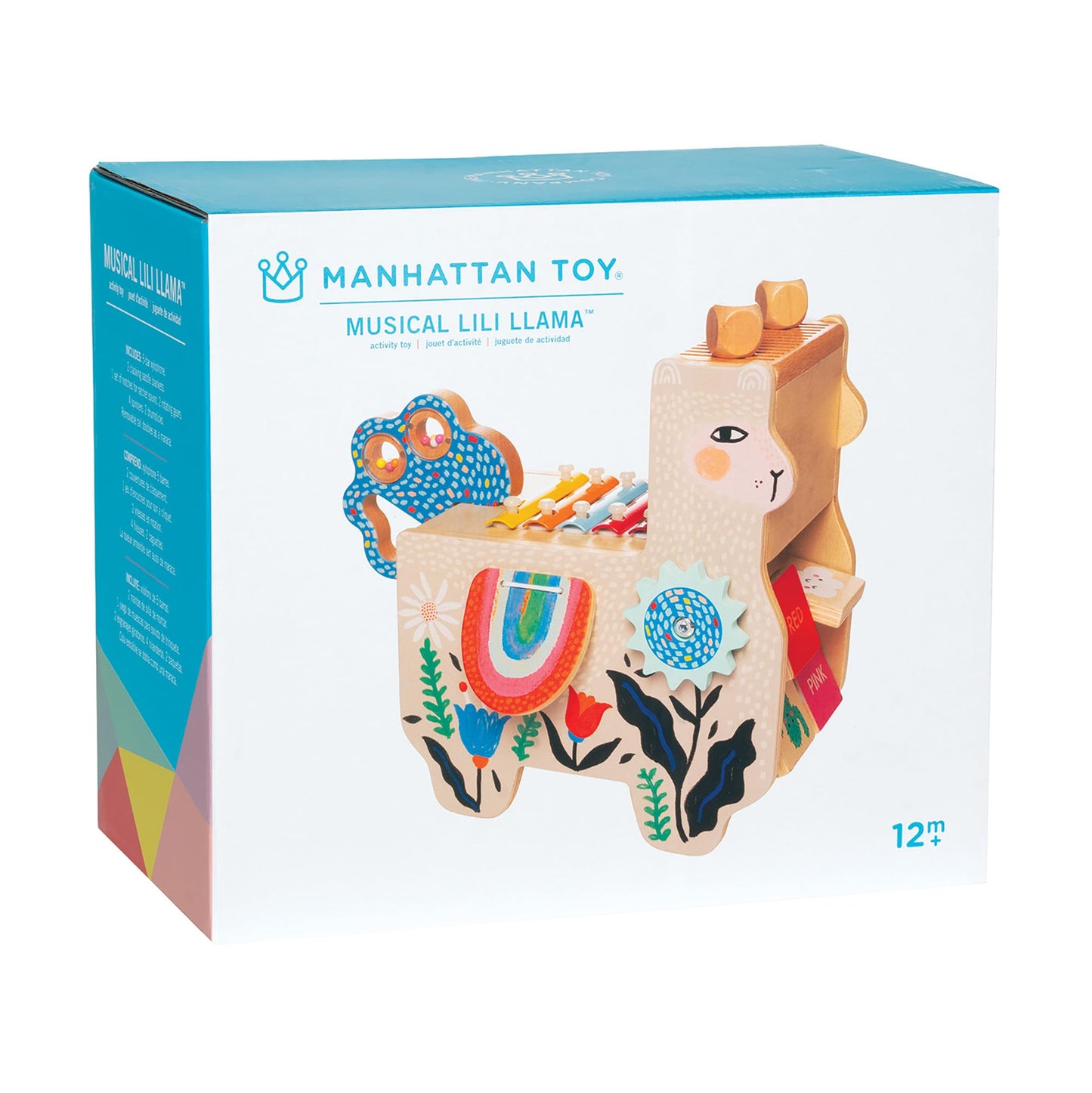 Manhattan Toy Musical Llama Wooden Instrument for Toddlers with Maraca, Clacking Saddlebags, Drumsticks, Washboard & Xylophone