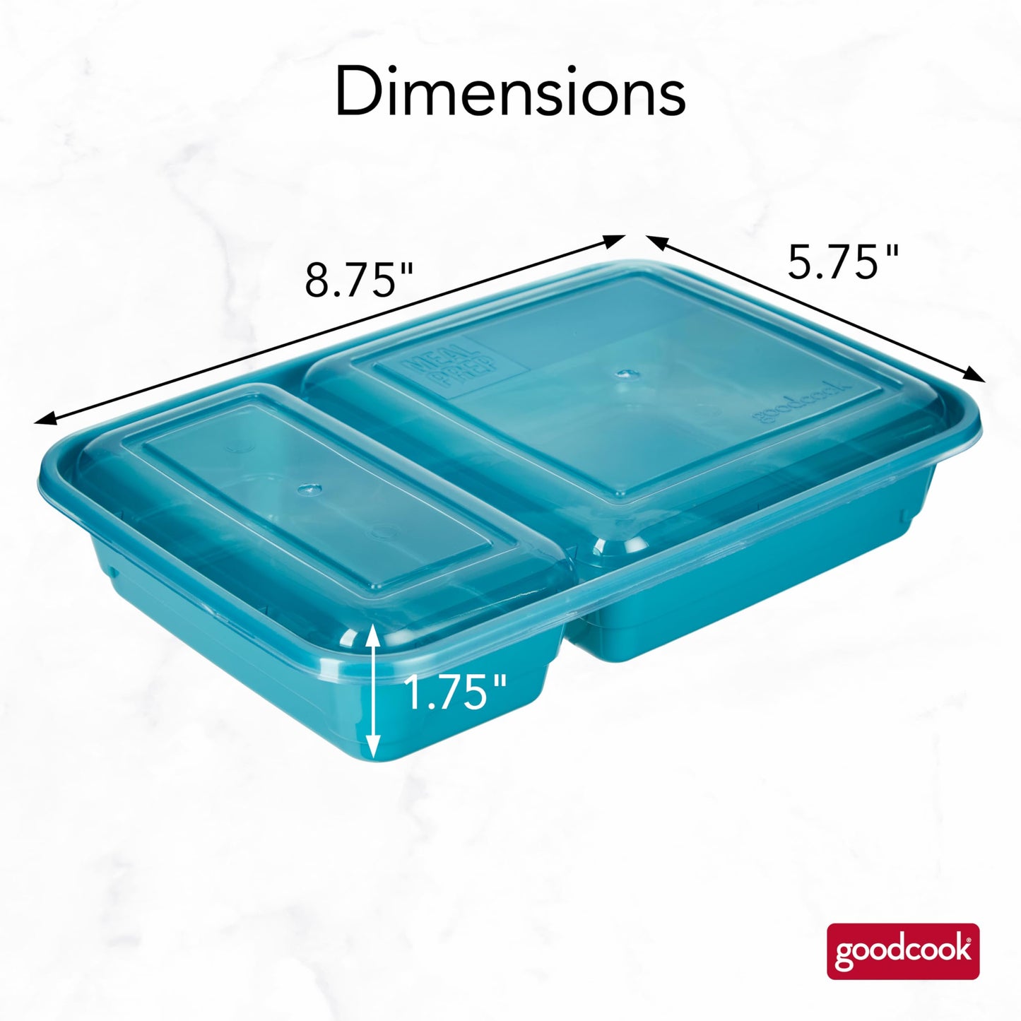 GoodCook Food Storage Containers for Meal Prep Rectangle Two Compartments & Made without BPA, 60-Piece Set, Teal