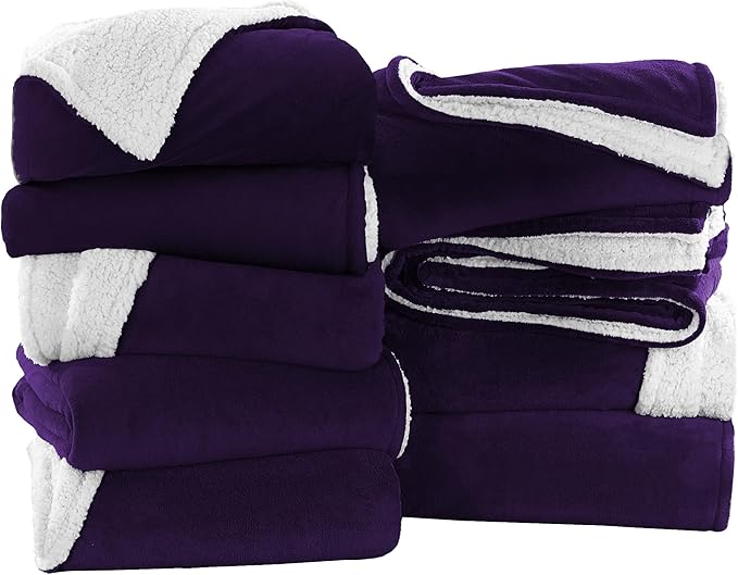 IR Imperial Rooms Purple Sherpa Blankets Queen Size for Bed - Wholesale Bulk Pack of 9 Sherpa Blankets - Soft Fluffy Throw Blanket for Hotels, Guest Bedroom, 90x90 Inches