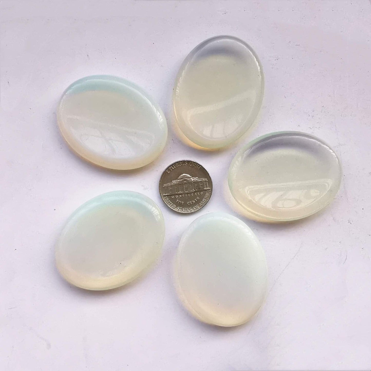 Bacatgem 1 Pcs Synthetic Opalite Crystal Thumb Worry Stone,Stress Relax Healing Reiki Crystal Pocket Palm Stones