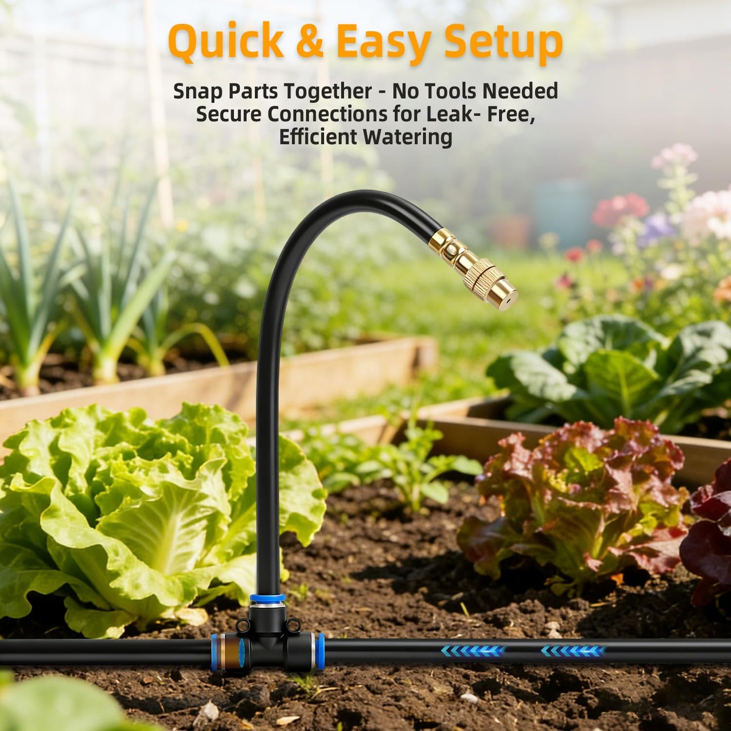 50FT Drip Irrigation System, 2026 Upgrade Garden Watering Kit with 12pcs 360° Adjustable Copper Nozzles, Automatic Atomizing Sprinkler System for Raised Beds, Lawn, Greenhouse, Outdoor Plants (50 ft)