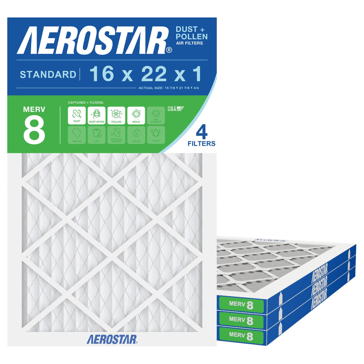 Air Filter 16x22x1 MERV 8 AC Filter (4 Count)