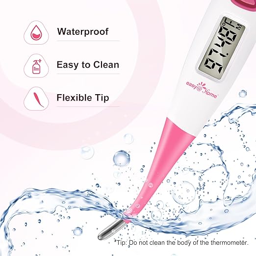 Easy@Home Basal Body Thermometer: BBT for Fertility Prediction with Memory Recall - Accurate Digital Basal Thermometer for Temperature Monitoring with Premom App - EBT-018 (Pink)