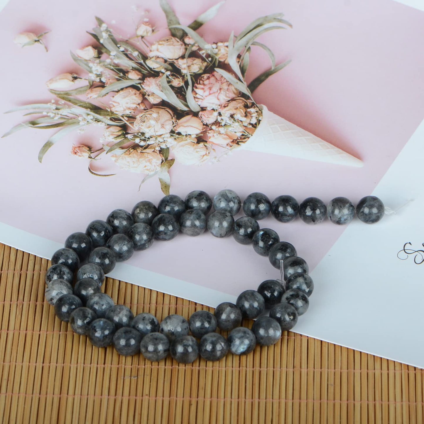ICAI Beads（Larvikite Labradorite） Natural Stone Gemstone Round Loose Beads Crystal Energy Stone Healing Power for Jewelry Making DIY,1 Strand 35-37pcs（10mm）