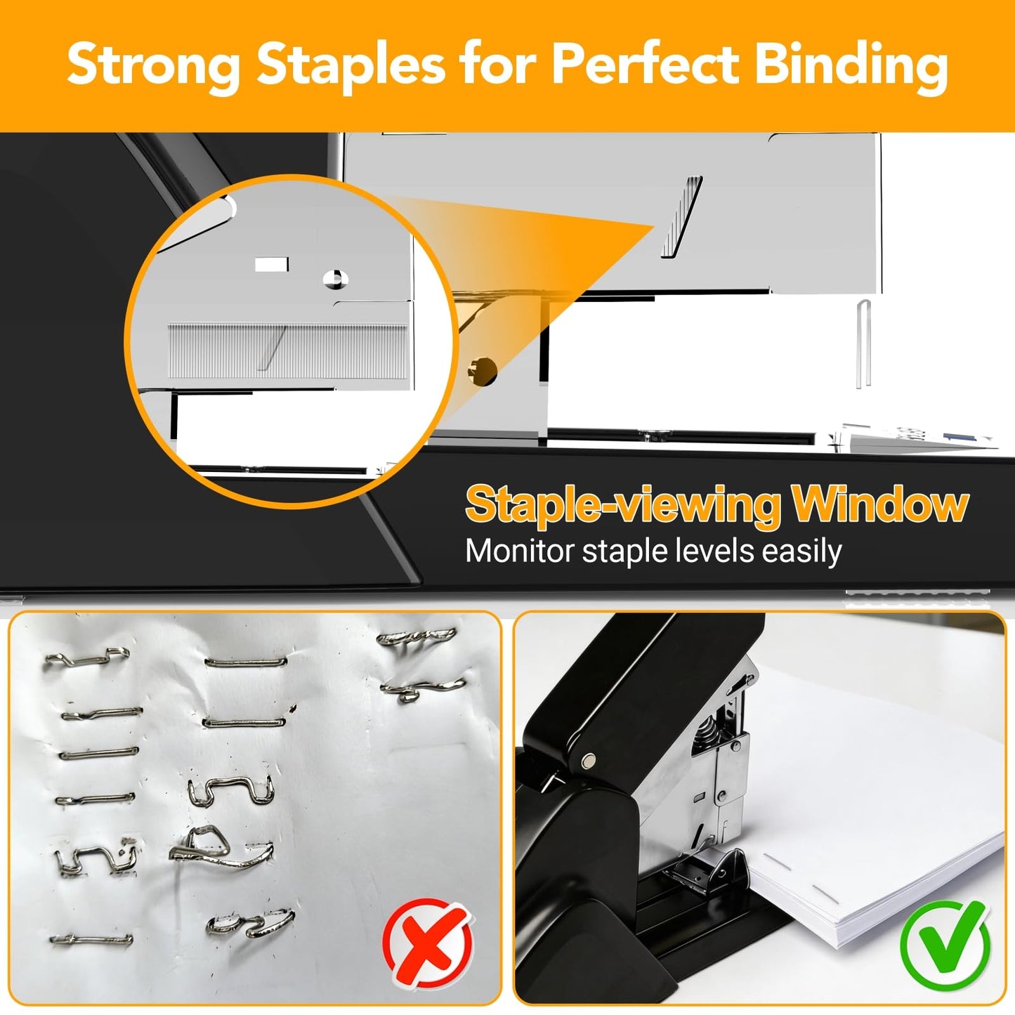 AFMAT Heavy Duty Stapler, 220 Sheets Capacity Stapler for Classroom, 60% Reduced Effort, Jam Free, Adjustable Paper Depth, Metal Desk Office Staplers w/ 50,000+ Uses, Includes 7000Pcs Staples, ES15