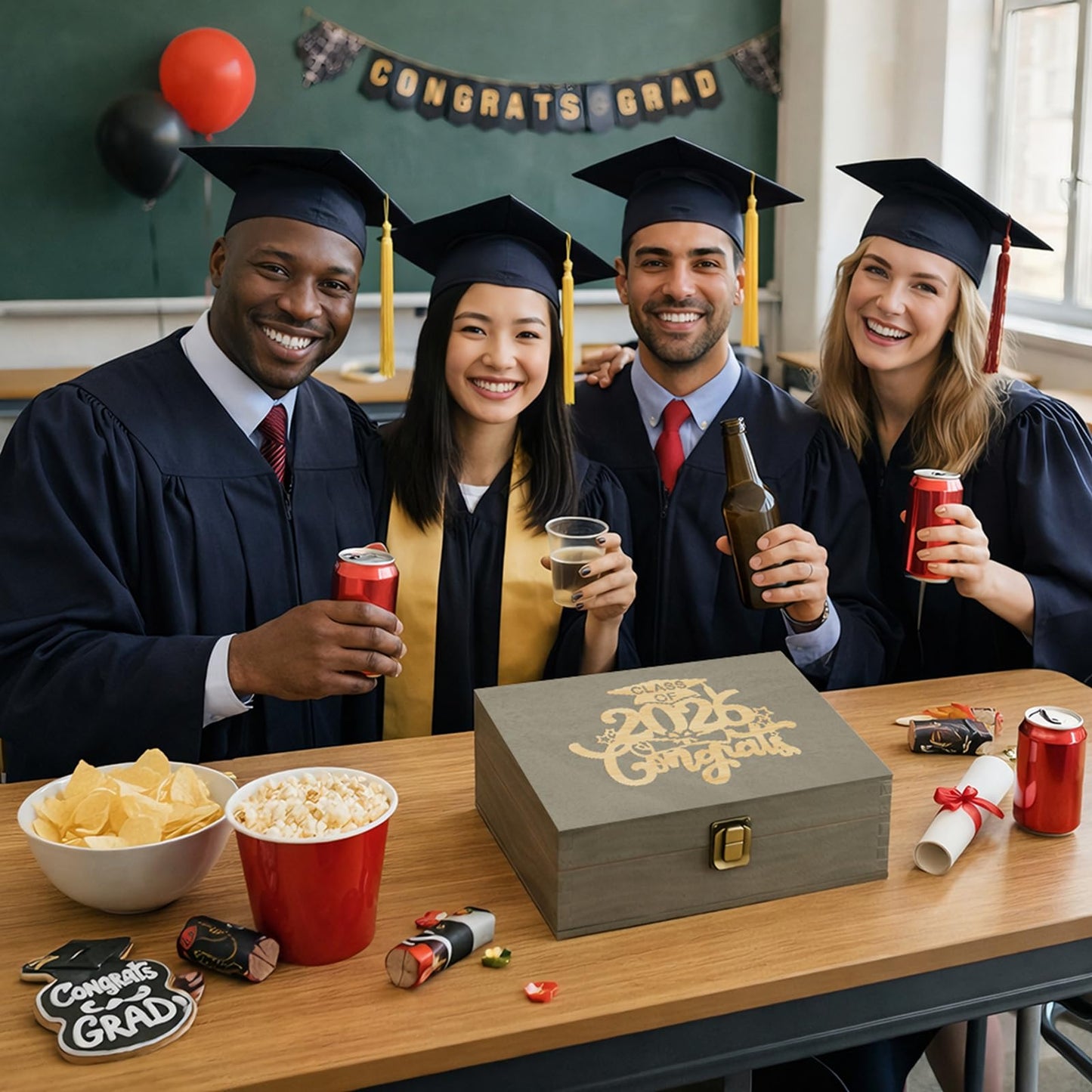 REMEIT Graduation Keepsake Box - Engraved Class of 2026 Wood Memory Box Congrats Grad Gift for Him Her, Perfect for Storing Graduation Memories & Mementos