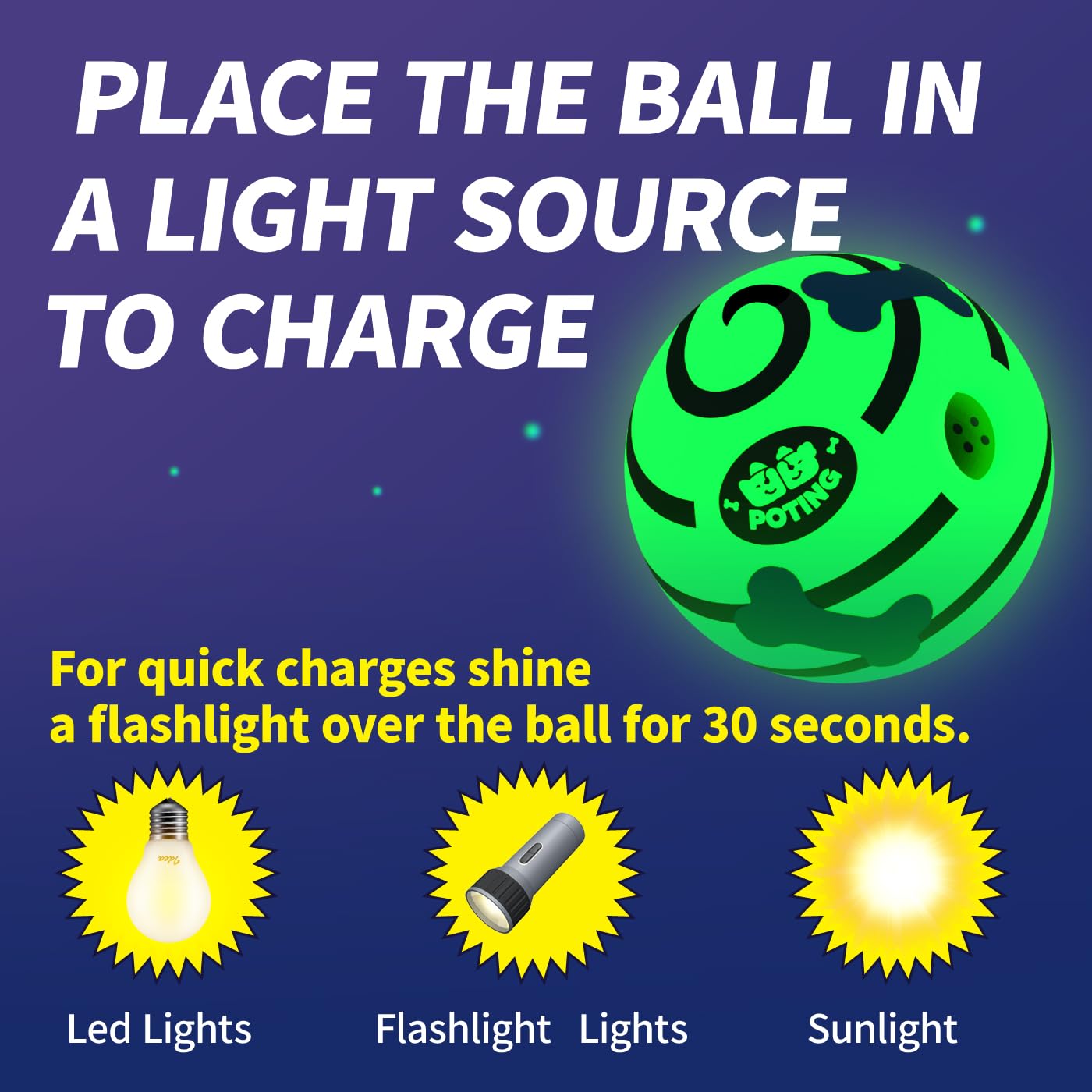 POTING Giggle Ball for Dogs 2 Pack, Glowing Interactive Dog Toys Balls, Rolling Squeaky Toy for Large Medium Small Dogs, Fun Giggle Sounds Attract Attention When Rolled or Shaken - 3.94 inch