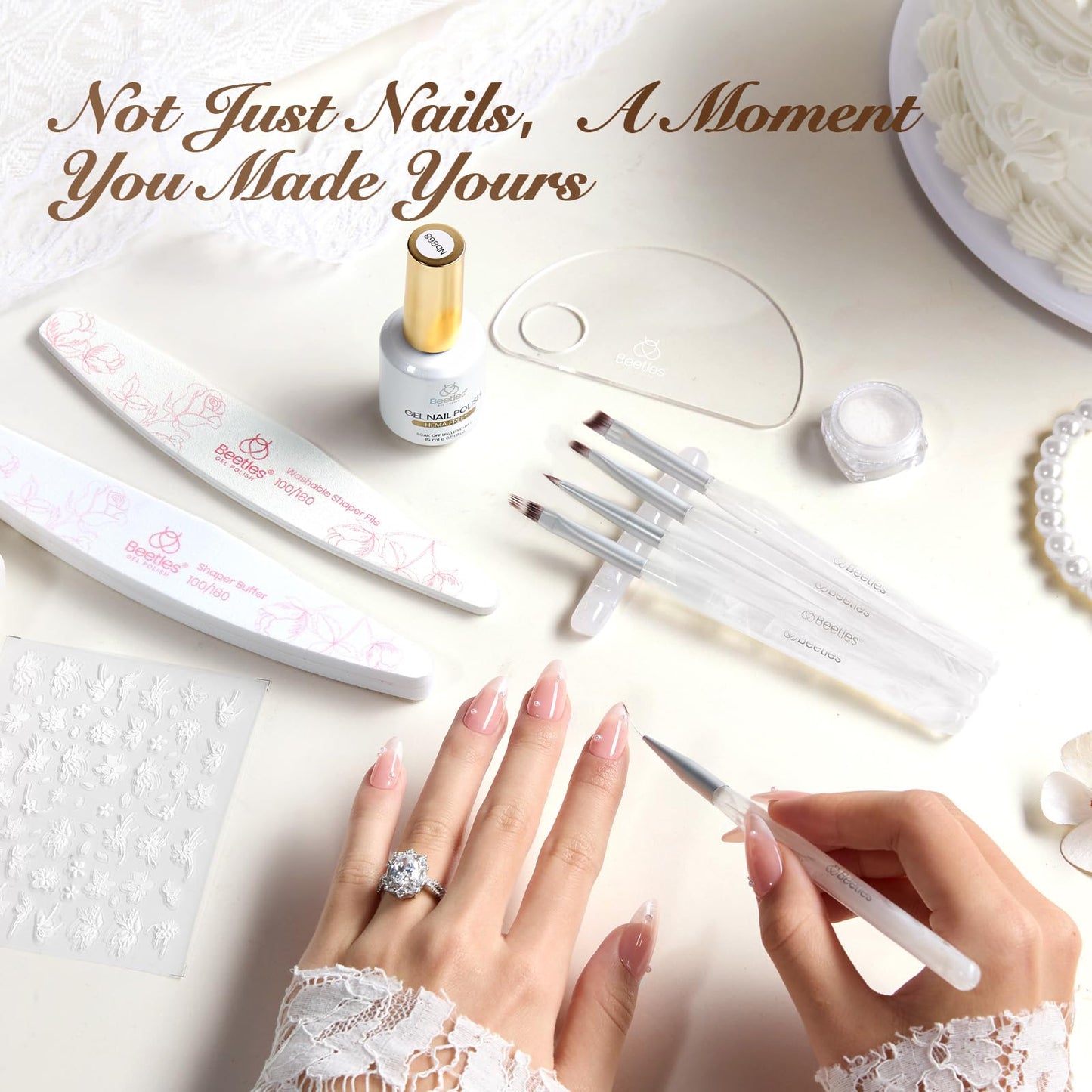 Beetles Gel Nail Polish Kit with UV Light - Wedding Beauty French Manicure Kit, 15ml UV LED Soak Off French Tip Gel Polish Set with Nail Tools Nails Decoration