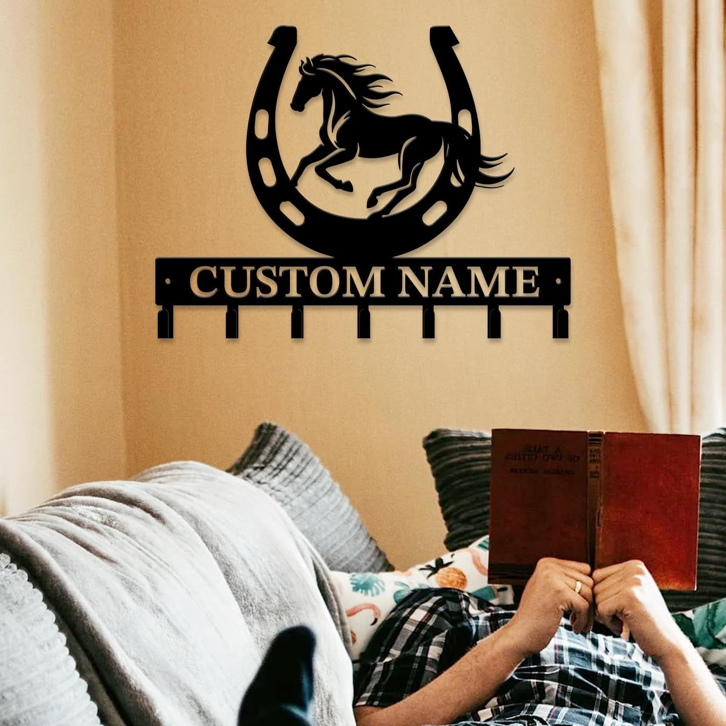 peanut case Personalized Farm Horse Keys Hooks,Custom Name Metal Cowboy Horse Art Keys Hooks,Metal Horse Lover Wall Home Storage Decorative Keys Hooks,Key Holder Hooks for Wall (Style B)