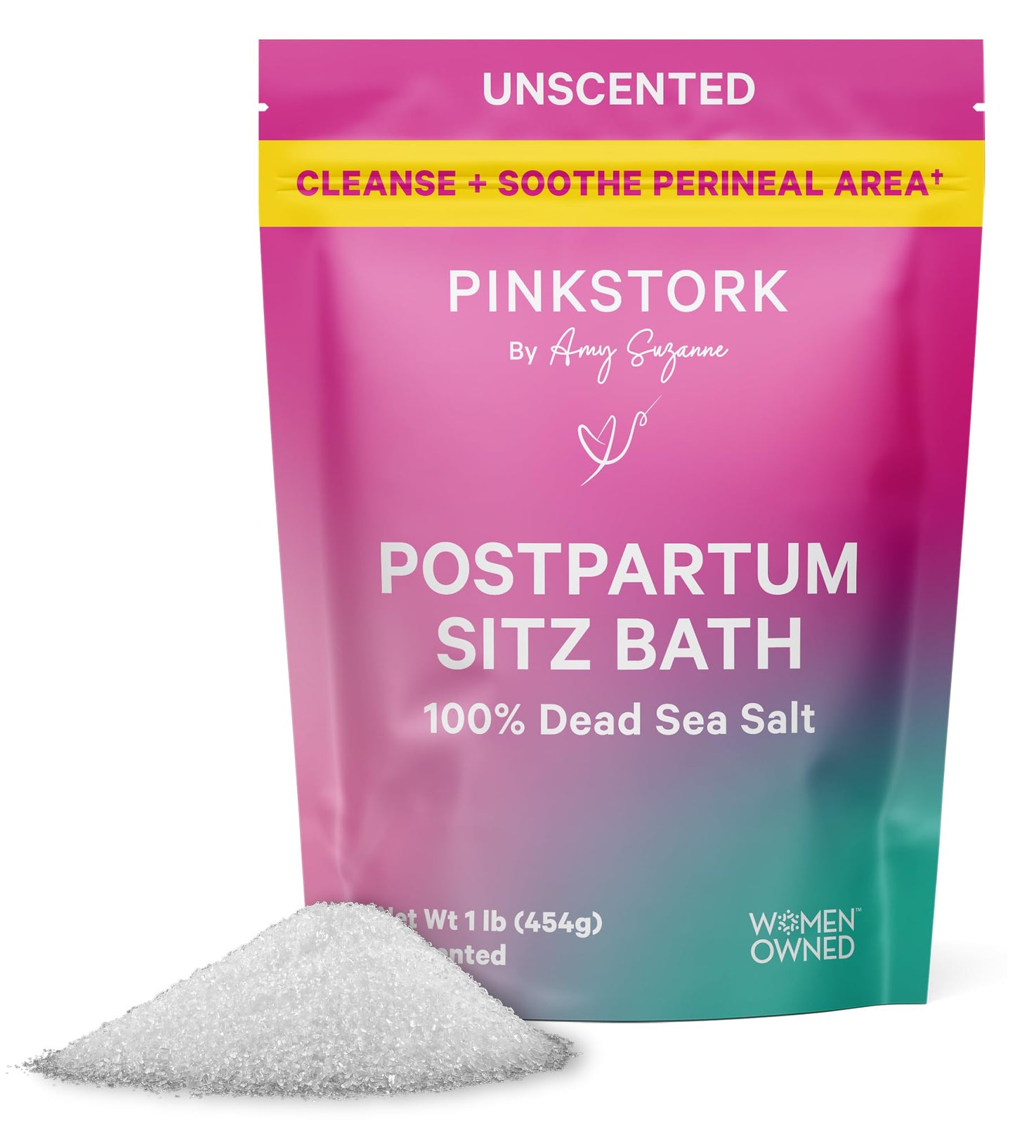 Pink Stork Postpartum Sitz Bath Soak: Dead Sea Salt for Perineal Care & Cleansing, Postpartum Recovery, Labor and Delivery Essentials, Women-Owned, Unscented, 16 oz
