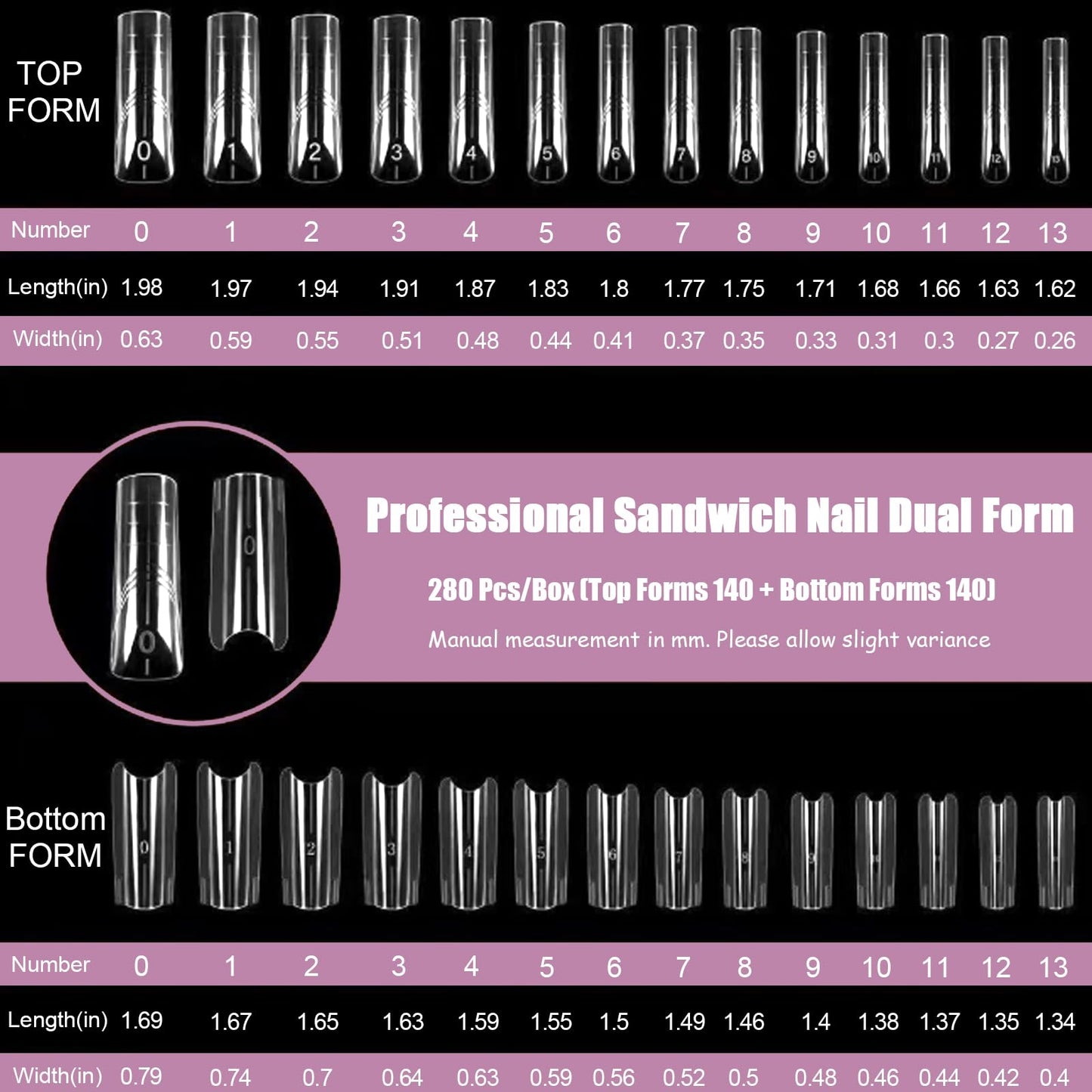 Vnjaoi 280 Pcs Original Sandwich Nails Dual Form with Guide Lines Long Square Nail Mold for Builder Gel Nail Extensions Art Design Salon DIY at Home