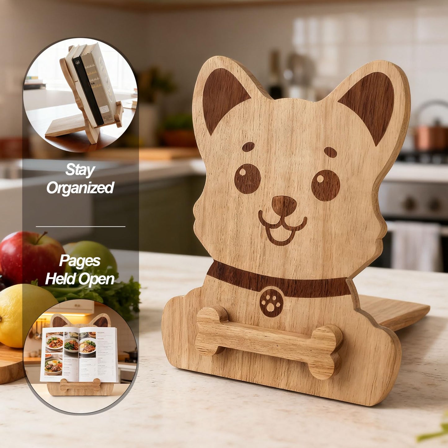Dog-Shaped Cookbook Stand - Adjustable Recipe Book Holder for Kitchen Counter - Cute & Functional Gift for Dog Lovers Bakers Chefs (Dog)