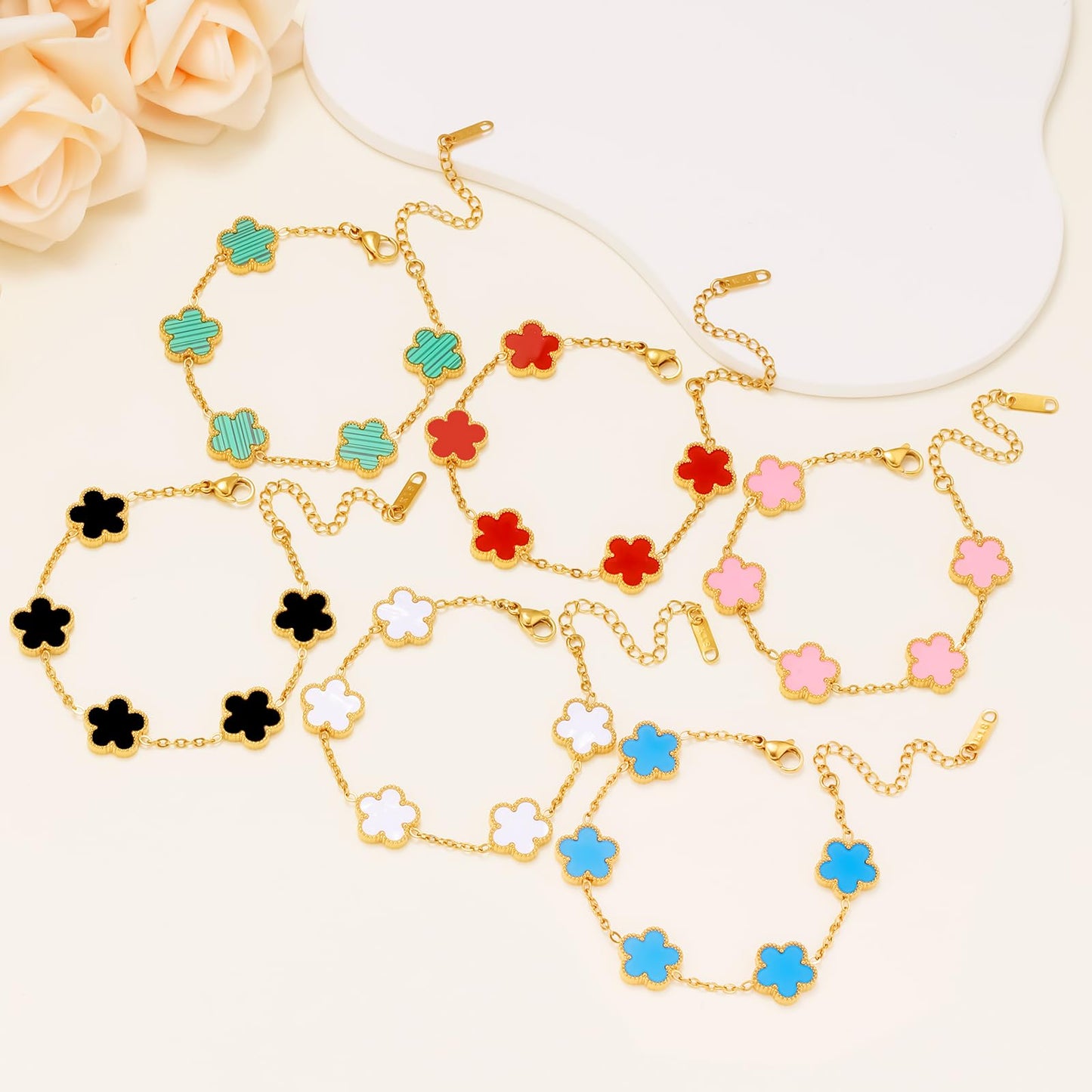 18K Gold Plated Womens Stackable Floral Bracelets Set,Twisted Cable Bangle,Trendy Jewelry,Waterproof adjustable bracelet,Christmas Birthday Gifts for Girlfriend or Mother. (09- 6Pcs Gold Floral B)