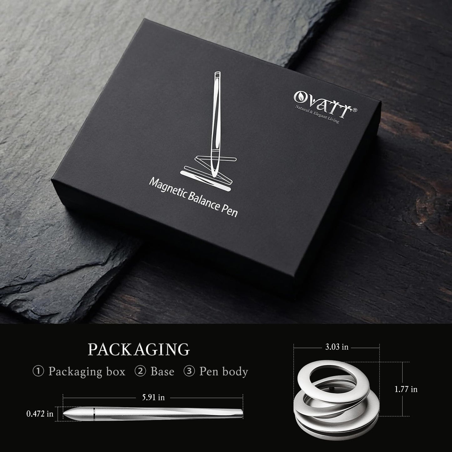 Ovatt Hoverpen Interstellar - Space Silver, Ballpoint Pen, Unique Conversational Starter, Premium Futuristic Design, Precision Flow Ink, Schmidt Ballpoint Cartridges (Silver)