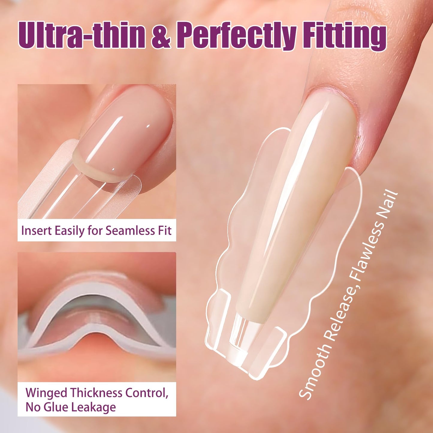 Vnjaoi 280 Pcs Original Sandwich Nails Dual Form with Guide Lines Long Ballerina Nail Mold for Builder Gel Nail Extensions Art Design Salon DIY at Home