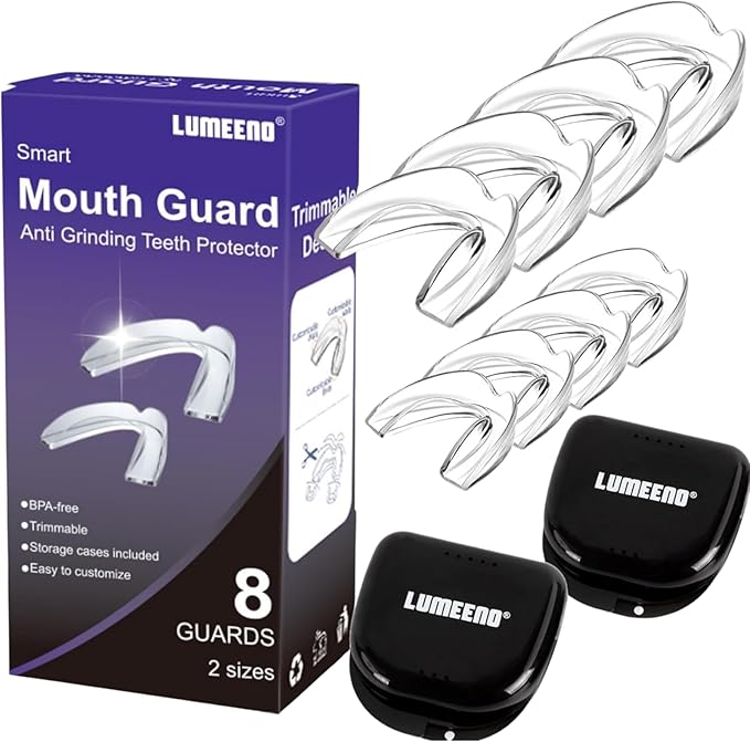 Mouth Guard for Grinding Teeth at Night – Custom Fit Night Guards for Teeth Grinding with 8 Trimmable Dental Guards and 2 Travel Cases