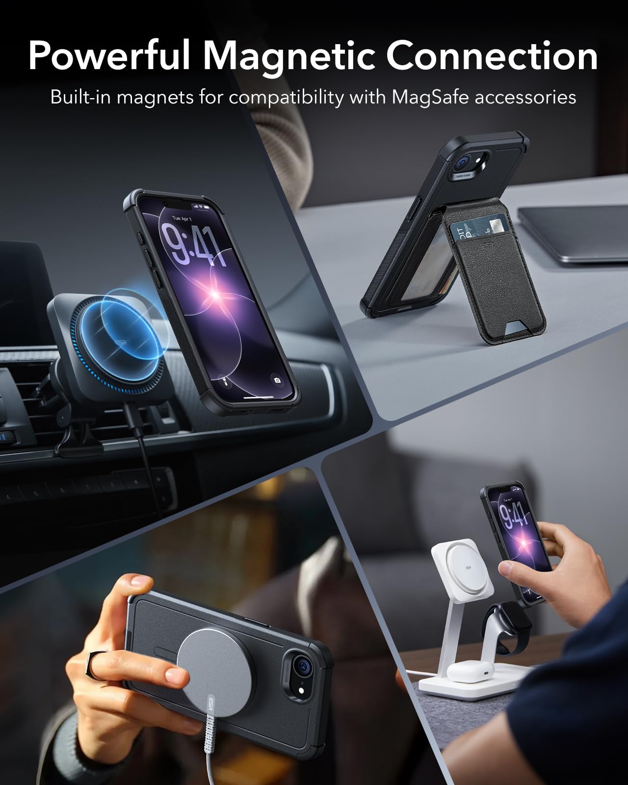 ESR for iPhone 17e Case, iPhone 16e Case, 23ft Military-Grade Drop Protection, MagSafe Accessories Compatible, Shock-Absorbing Rugged Cover, Cyber Series, Black