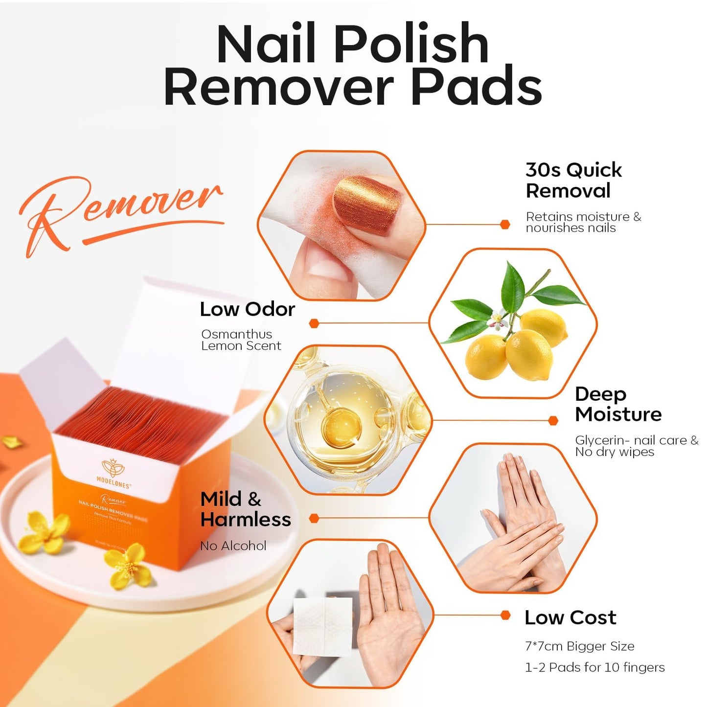 Modelones Nail Polish Remover Pads 50 PCS + Modelones Nail Files and Nail Buffers Blocks 4 PCS