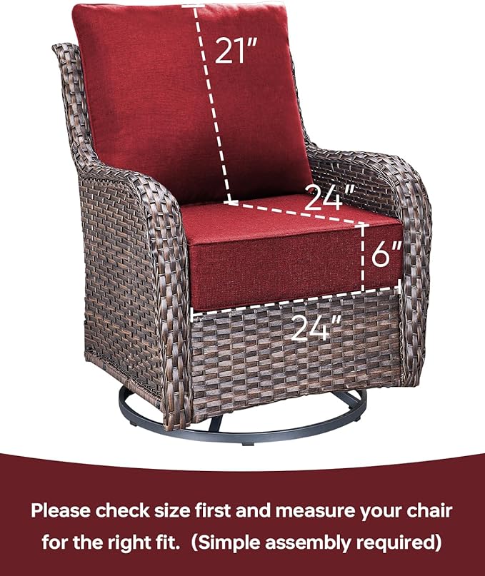 Luxury 24x24x6 Inch Patio Chair Cushions Set of 3 - Memory Foam Deep Seat Water-Resistant Patio Cushion for Lawn Dining Rocking Swivel Chairs Loveseat 3-Seater Sectional Sofa - Red
