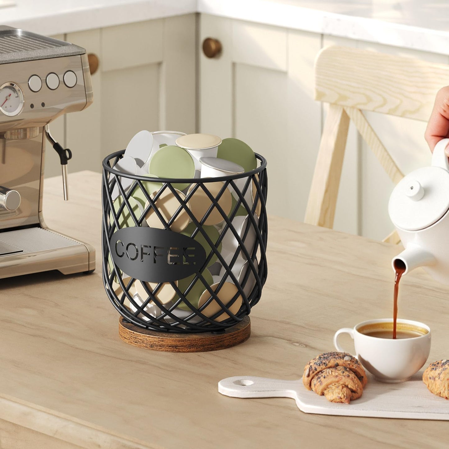 YATINEY Coffee Pod Holder Organizer, Holder for K Cup, Large Capacity Coffee Pod Basket, Versatile Coffee Capsule Storage Organizer, for Kitchen Countertop, Rustic Brown KH09BR