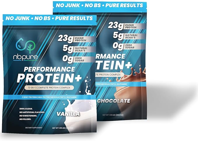 nbpure Performance Protein+: Natural Protein Blend- 23g Whey Isolate & Concentrate + Milk Protein Isolate– Clean, Healthy Protein Powder – Nothing Artificial, Vanilla