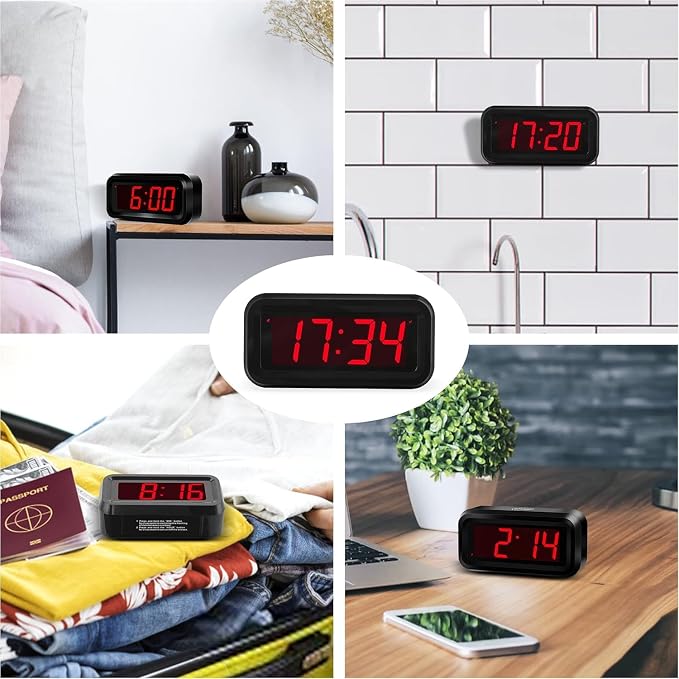 Alarm Clock,1.2'' LED,Cordless,Battery Operated,3-Level Brightness,12/24Hr