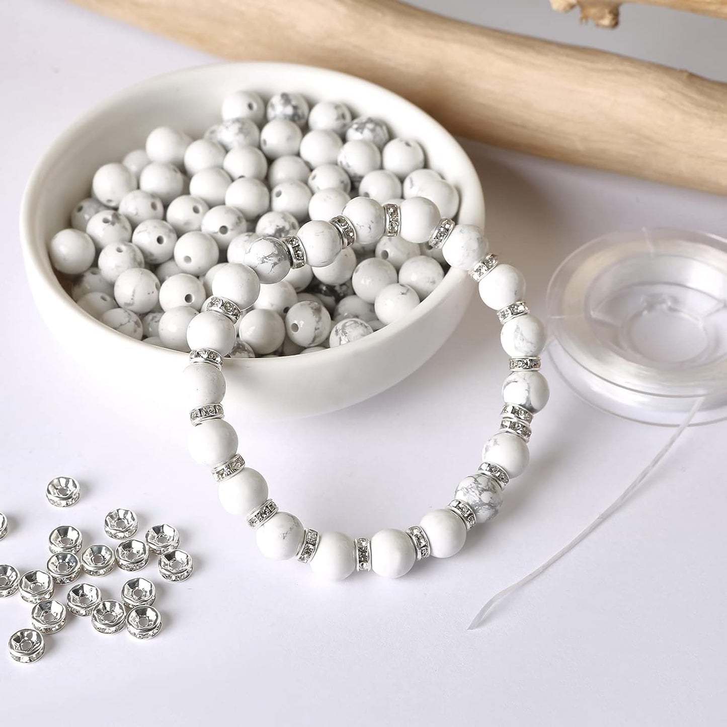 About 60pcs 6mm Natural Stone Beads White Howlite Beads Crystal Gemstone for Jewelry Making, DIY Bracelet Necklace
