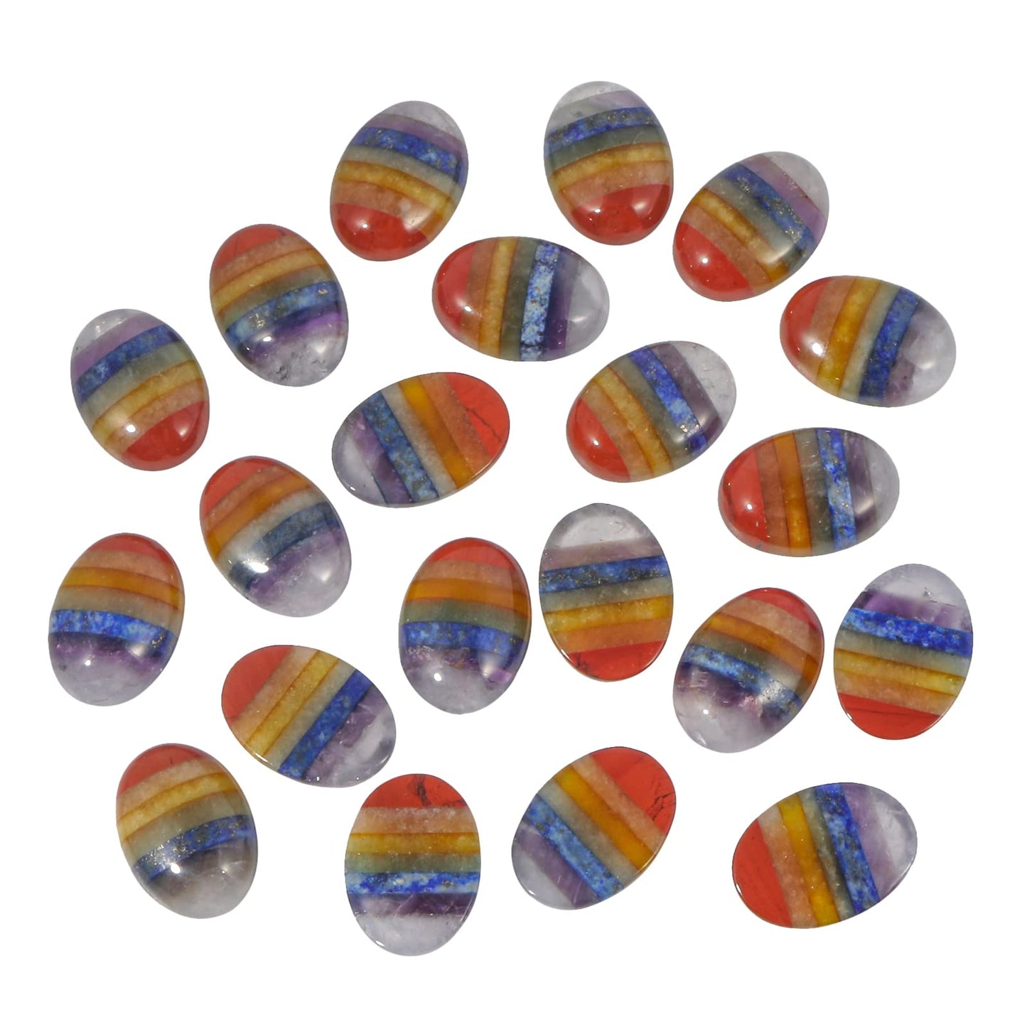 Loveliome 18x13mm Oval Cabochons Flatback Crystal Stone Gemstones Beads for Jewelry Making DIY Pack of 10, 7 Chakra