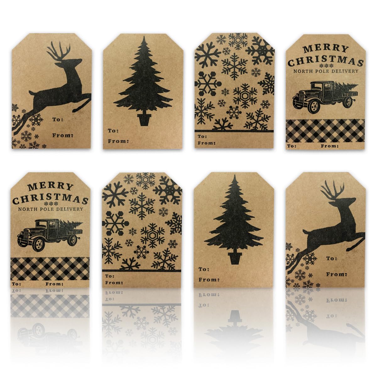 Natural Kraft Gift Tags Holiday Present Stickers 4 Different Designs 2 x 3 Inch 100 Total Labels