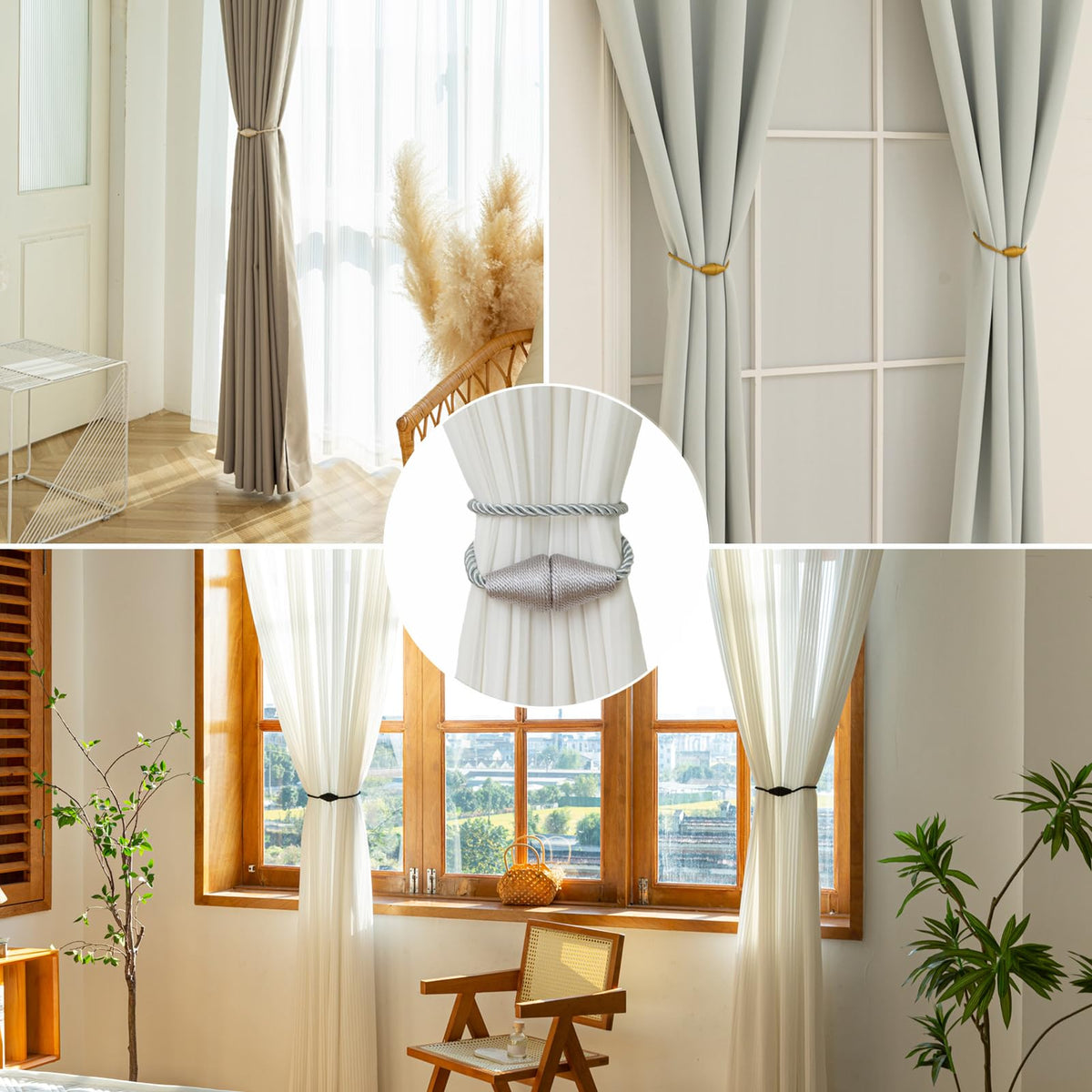 Magnetic Curtain Tiebacks 4 Pack Outdoor Rope Curtain Tie Backs Decorative Window Treatment Holdbacks for Home Decorative Curtain
