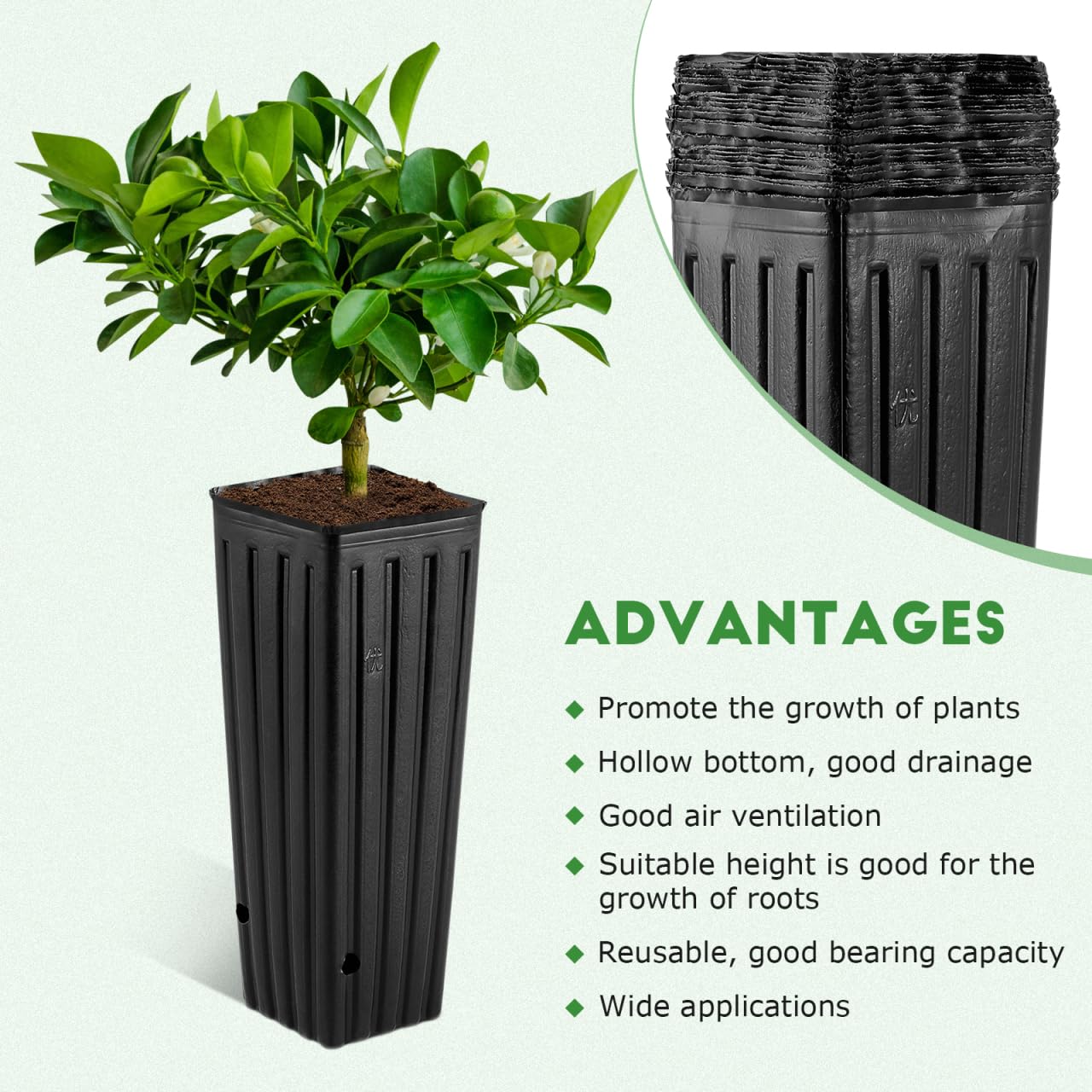 HANABASS 50 Pcs Tree Nursery Pots Planter Plastic Starting Pots with Drainage Holes Deep Nursery Treepots for Outdoor Garden Balcony, 11.8" Tall