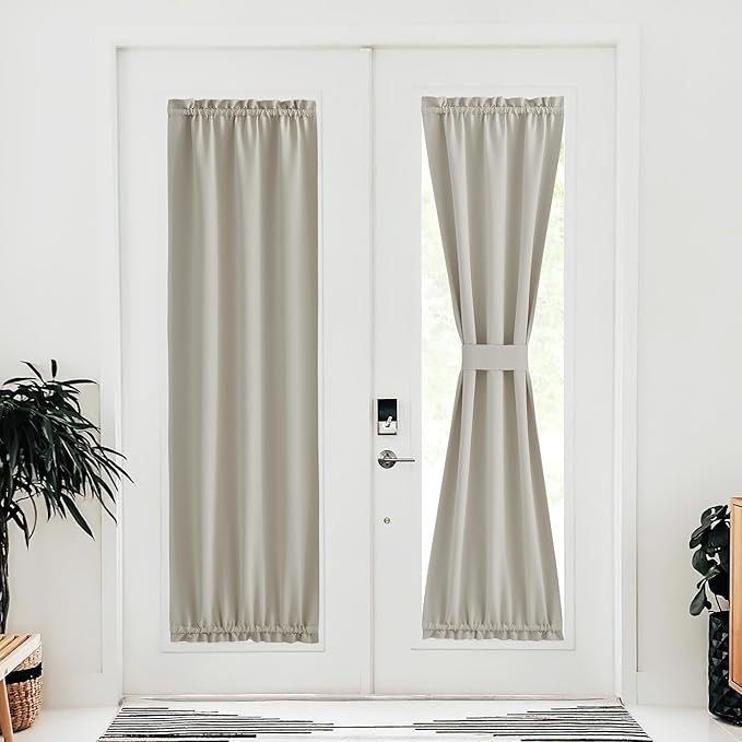 NICETOWN Blackout Door Curtain - Privacy Thermal Insulated Farmhouse Window Curtains for Patio French Front Door Sidelight Curtain for Wind Cover, W30 x L72 inch, 1 Panel, Natural