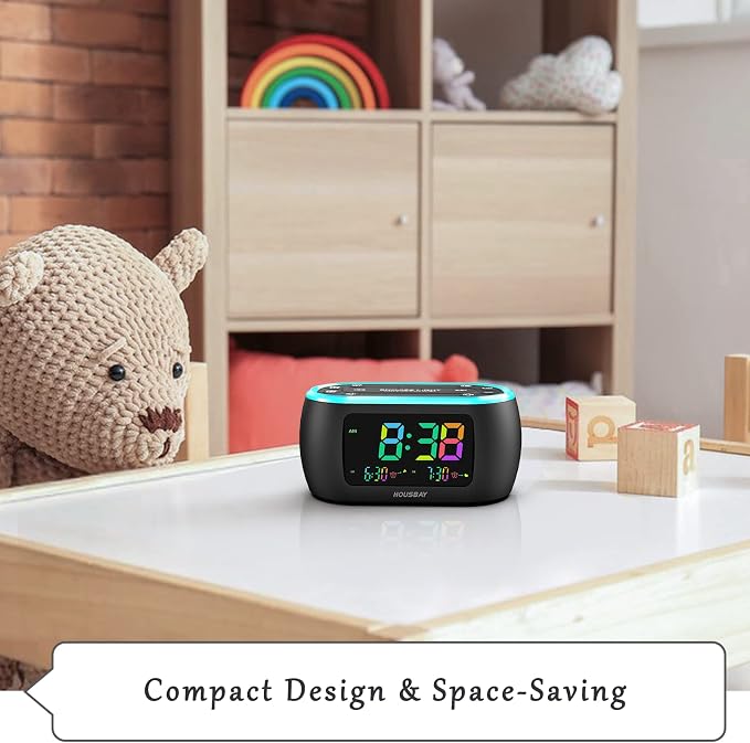 HOUSBAY Digital Alarm Clock Radio for Bedrooms with Rainbow Display