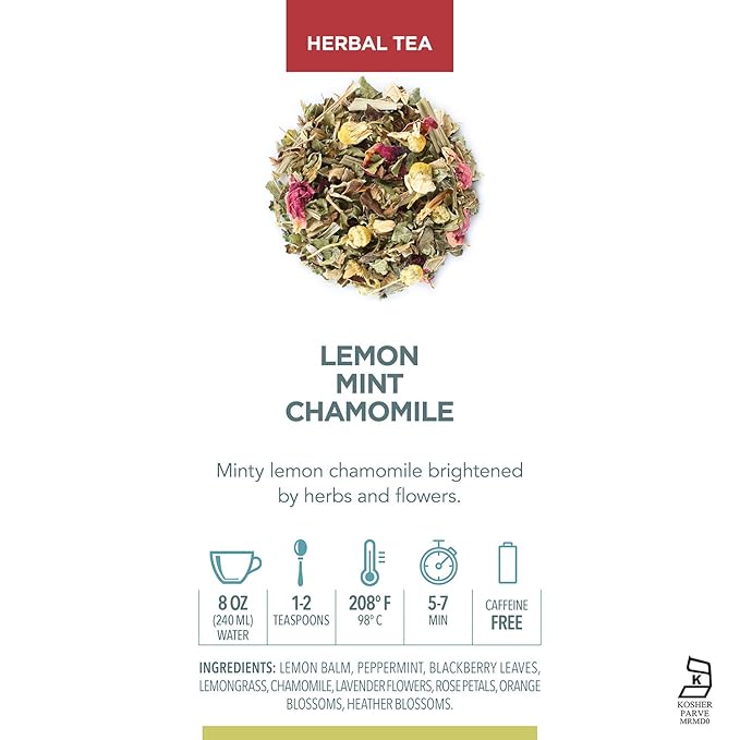 Teabloom Lemon Mint Chamomile Pyramid Tea Presentation Box, 12 Herbal Tea Blends, Whole-Leaf Pyramid Tea Sachets