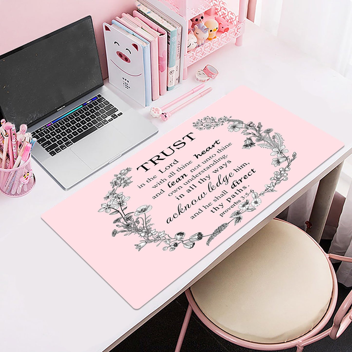 EOBTAIN Pink Large Mouse Pad Bible Verse Keyboard Mat 31.5x15.7 Inch Scripture XXL Extended Desk Mat Smooth Non-Slip Rubber Mousepad Relaxing Spiritual Desk Accessories for Office Home