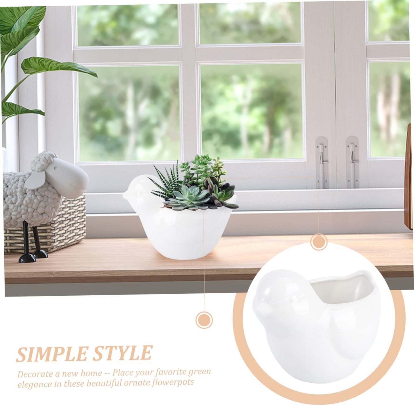 BESPORTBLE Creative Bird Modeling Ceramic Flower Pot for Succulent Plants Cute Animal Design for Indoor Garden Decor Small Decorative Planter Drainage Hole