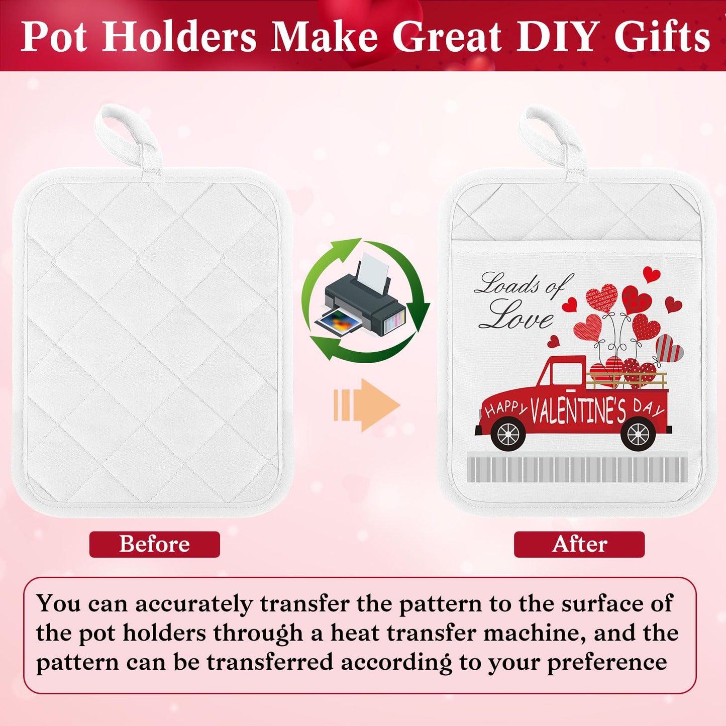 Hoolerry 10 Pieces Pot Holders with Pocket Sublimation 7x9'' Cotton Oven Pot Holders Bulk with Hanging Loops Pads for Kitchen Cook Baking (White)
