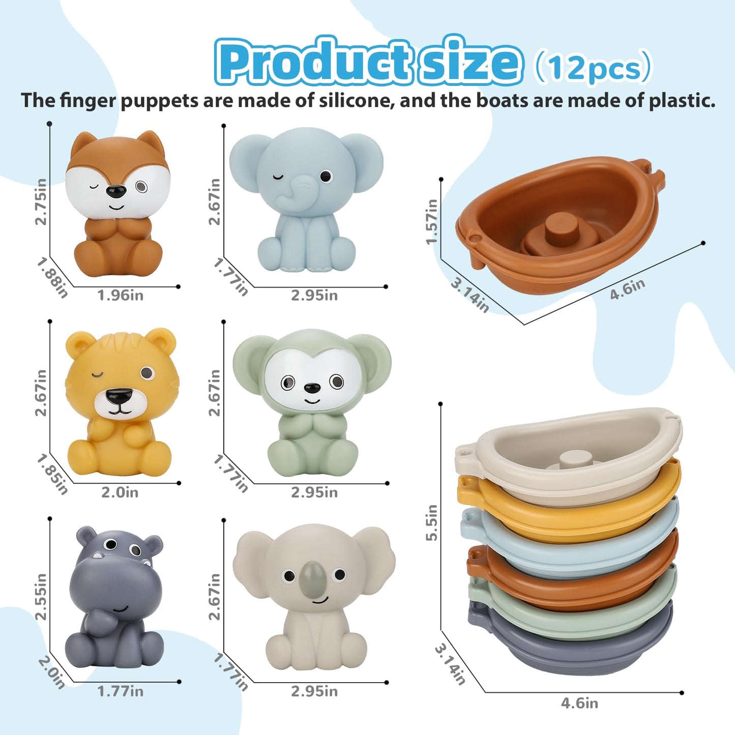 BOBOBELL Bath Toys Float Boats for Kids Ages 18M+,Stackable Floaty Boat,Animal Finger Puppets,Toddler Toys Gifts for 2-4 Year Old Baby Gifts Valentines Easter Basket