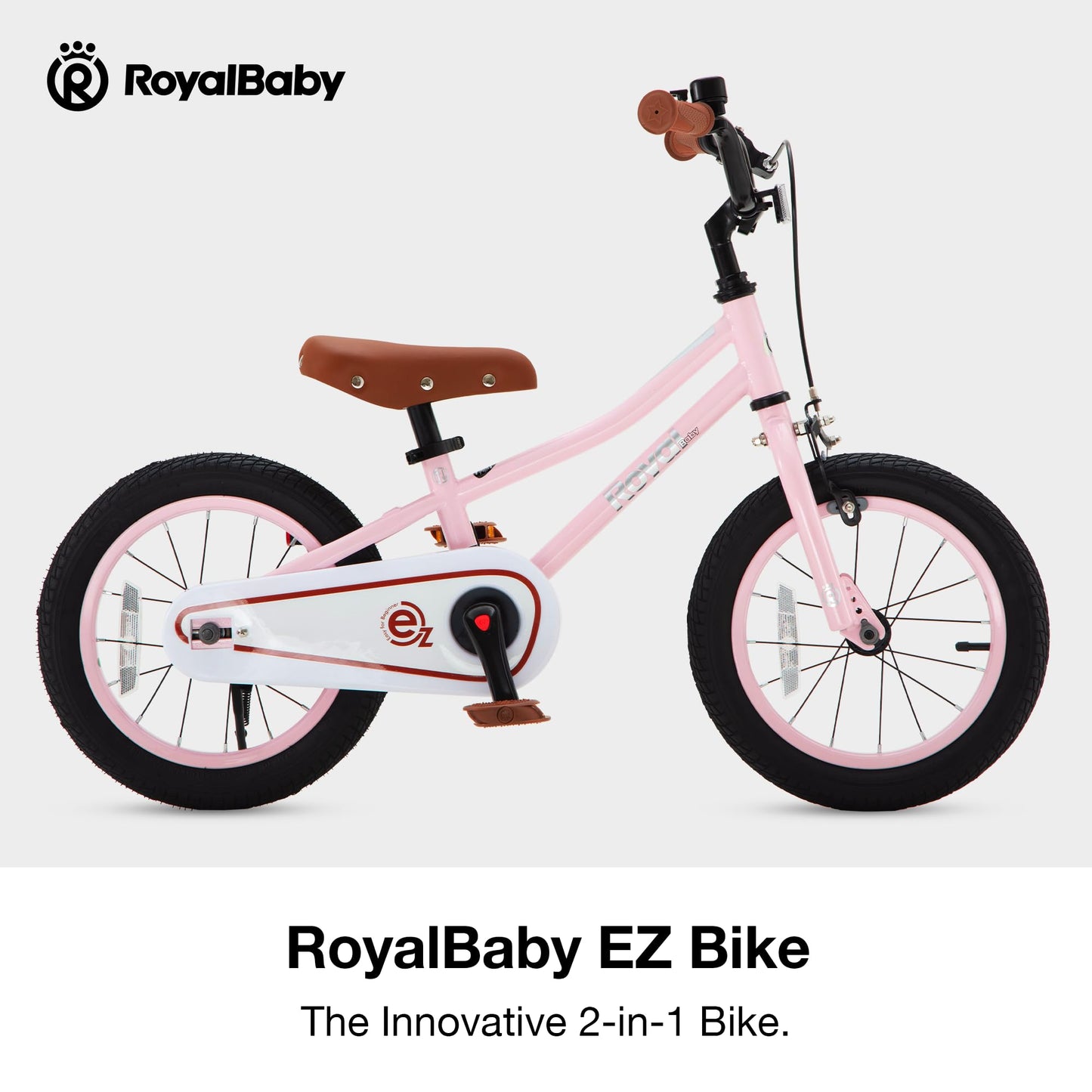 RoyalBaby Terra EZ Kids Bike, Easy Learn Balancing to Biking, 14 Inch Balance & Pedal Bicycle, Instant Assembly Toddlers Boys Girls Ages 3-6 Years, 14" Pink