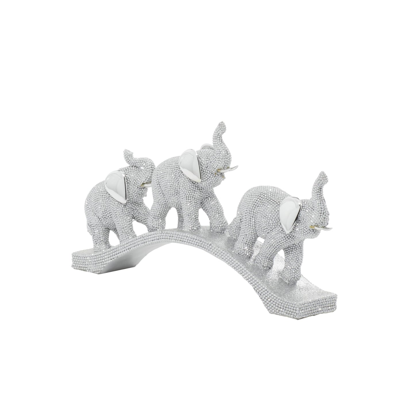 Deco 79 Polystone Elephant Decorative Sculpture Home Decor Statue, Accent Figurine 2" x 14" x 7", Silver