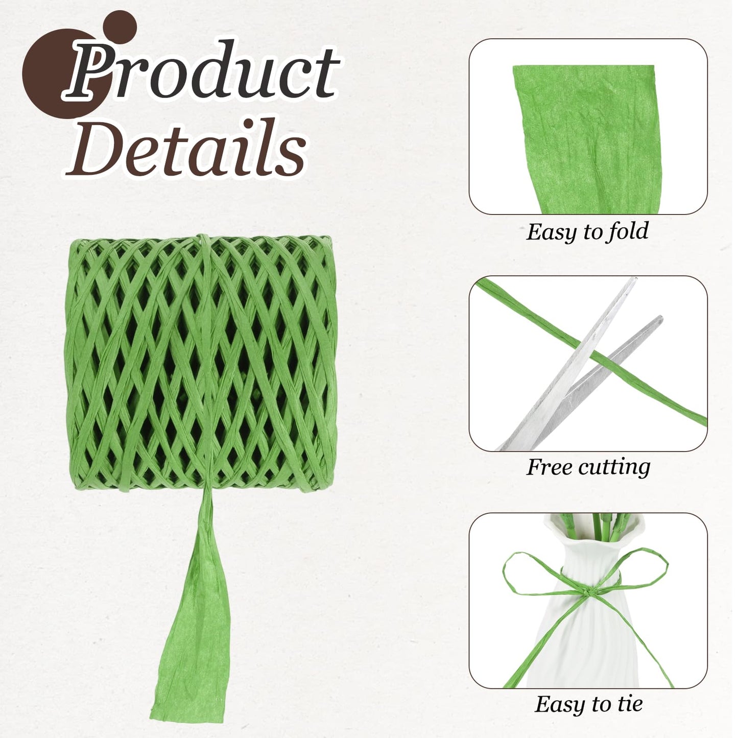 MECCANIXITY Green Raffia Ribbon, 219 Yard Natural Raffia Paper String 4mm Wide Packing Paper Twine Rope for Gift Wrapping DIY Crafts Crocheting Knitting Holiday Decoration