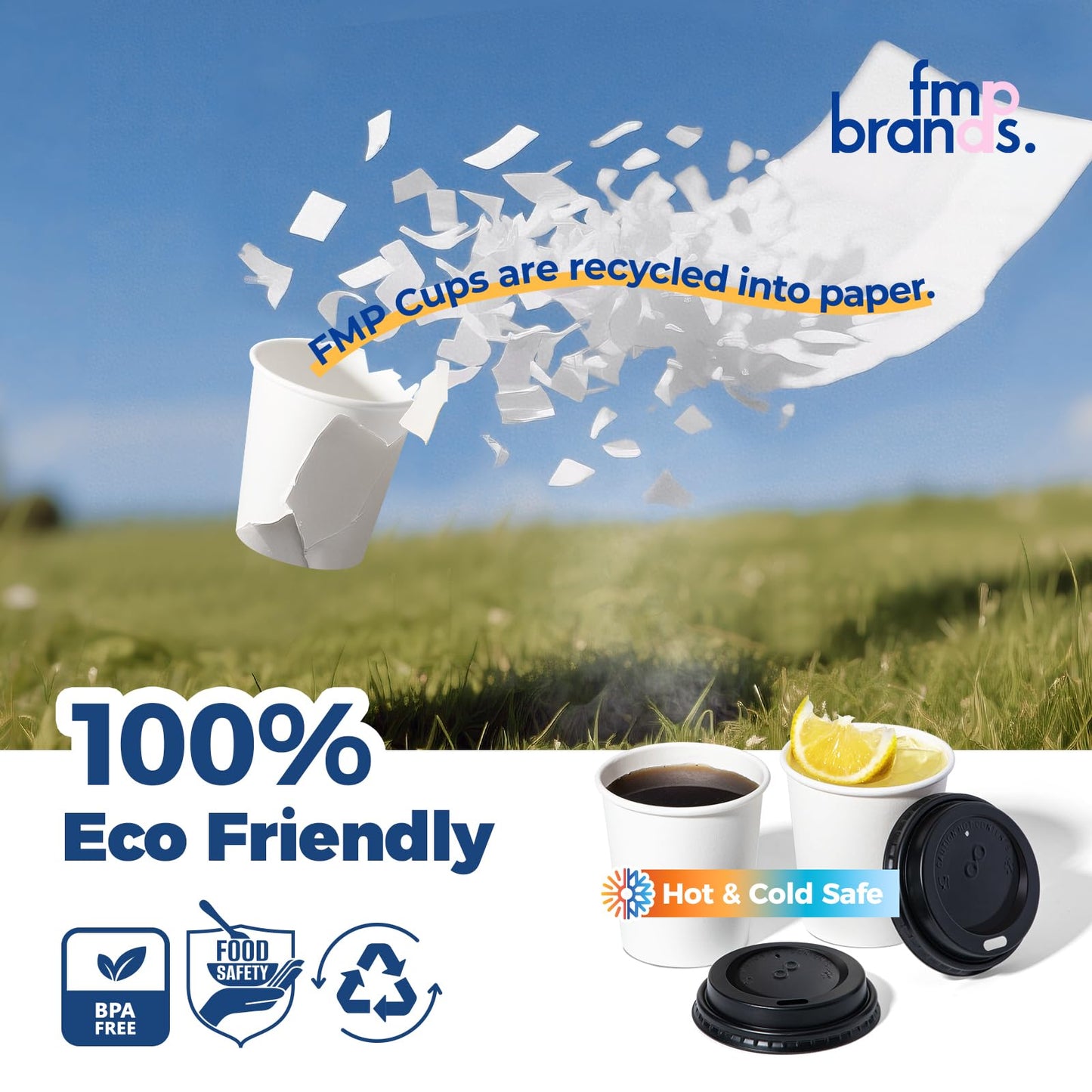 Fit Meal Prep 100 Pack 6 oz Disposable Coffee Cups with Lids, Premium To Go Paper Cups, Leak Proof Hot Coffee Cups with Lids for Travel, Office, Hot/Cold Beverages (Black Lids)
