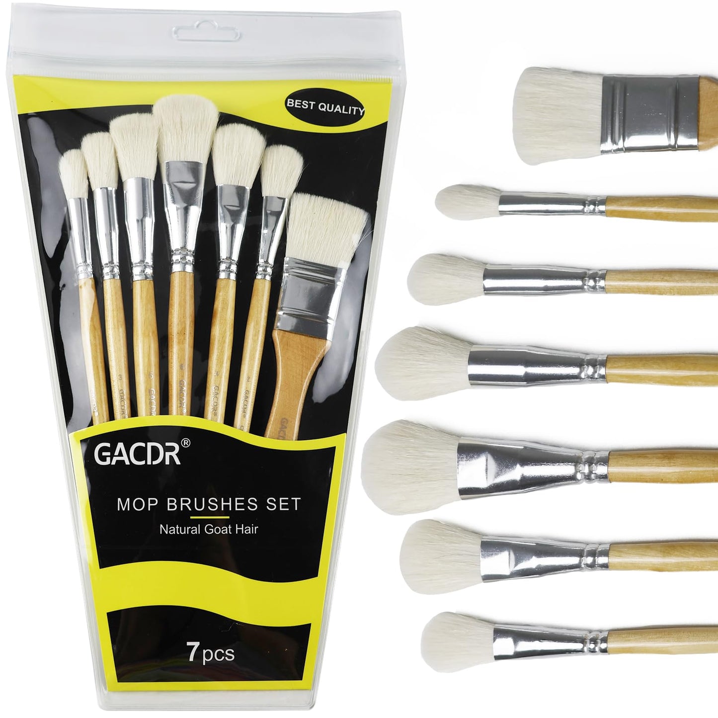 GACDR Gilding Brush Set, 7 Pieces Versatile Goat Hair Blending Mop Brushes for Acrylic Painting Wartercolor Foil Gold Leaf Flakes Sheets